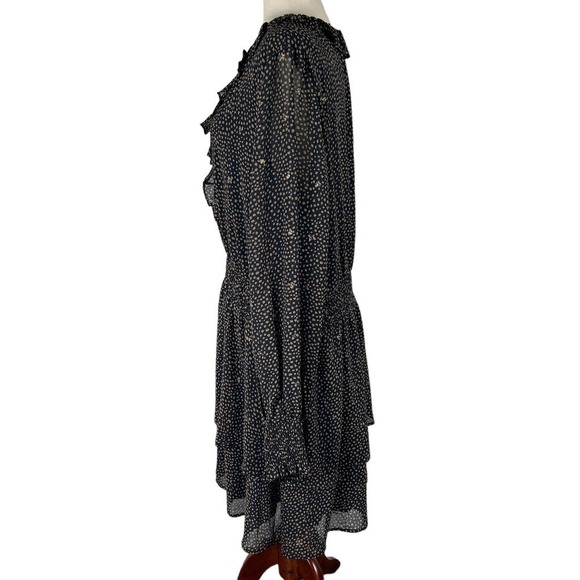 VERY J ANIMAL PRINT‎ RUFFLE V-NECK SMOCKED WAIST TIERED DRESS BLUE/GOLD 3XL NWT - Picture 4 of 15